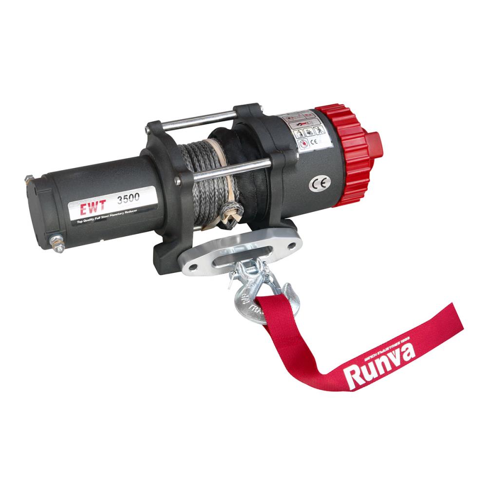 Лебёдка электрическая 12V Runva 3500A lbs 1588 кг (синтетический трос)